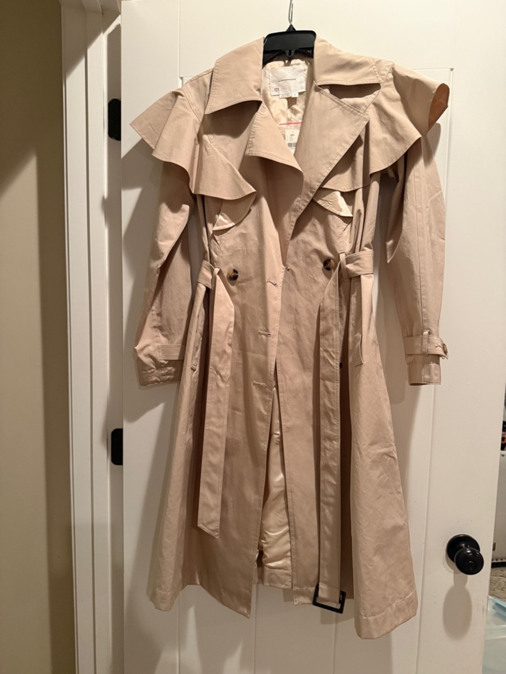 Ruffled Collar Trench Coat in Beige